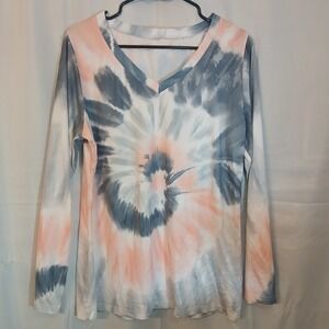 Unbranded T-Shirt Women's Size L Pink Blue Hawaii Tie Dye Long Sleeve Tee Hippie